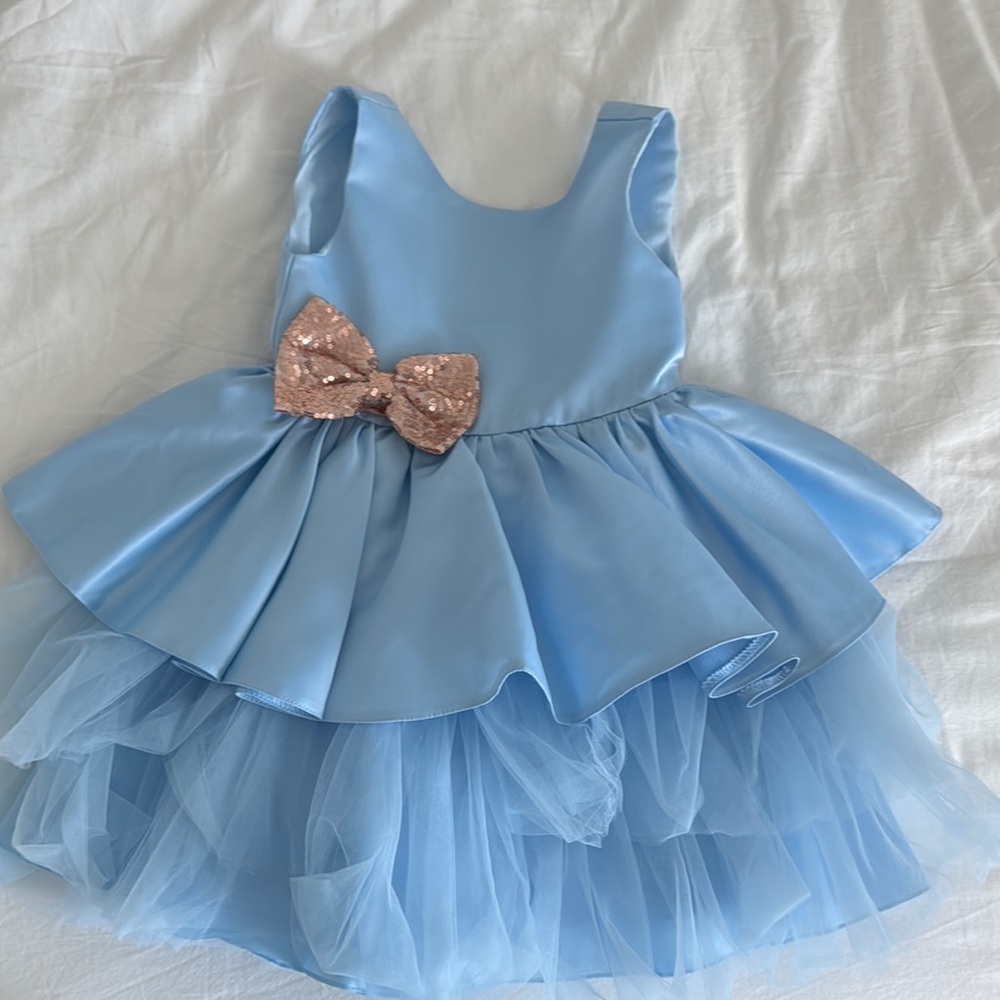 Elegant Blue Kids Formal Dress with Bow